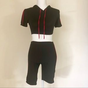 Crop Hoodie Top and Biker Shorts Tracksuit Set